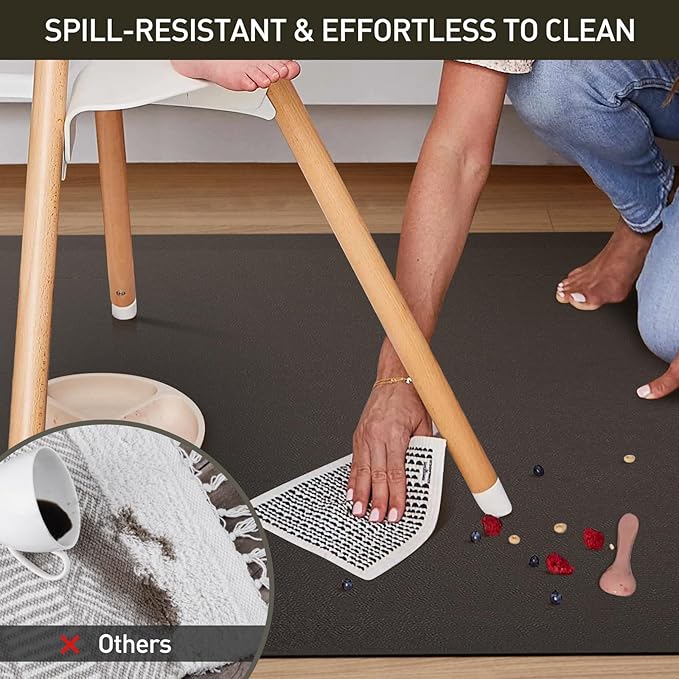 Area Floor Mat for Home, 4'×6' Large Black No Slip Waterproof Vinyl Area Rug for Under Dining Room Table, Spill Resistant Hard Floor Protector Cover, Easy Clean Splat Mat for Under High Chair