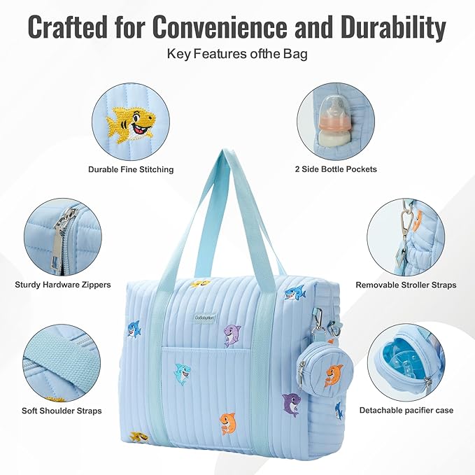 GOBABYMART 3pc Diaper Bag Tote Set, Hospital Bag for Labor & Delivery, Maternity Travel Bag with Changing Pad & Pacifier Case