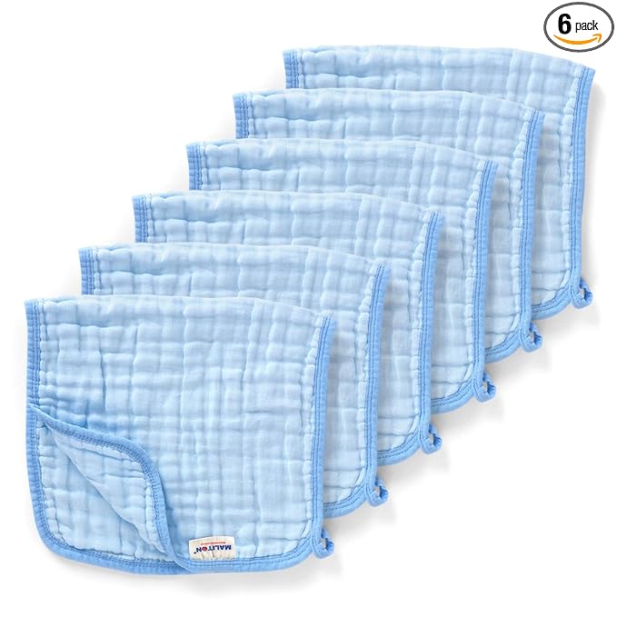 Maliton Baby Boy Muslin Burp Cloths 6 Pack Large 20''x10'' 100% Cotton Burp Rags Absorbent and Soft 6 Layers Baby Spit Up Rags Newborn Boy Essentials(Blue, Pack of 6)