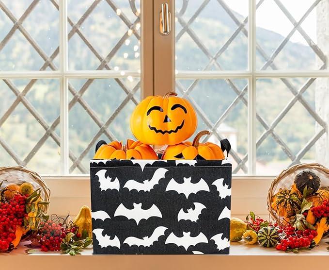HKEC Rectangle Storage Basket with Handles,Collapsible Kids Toys Bin,Books Box,Gift Basket(Bat)