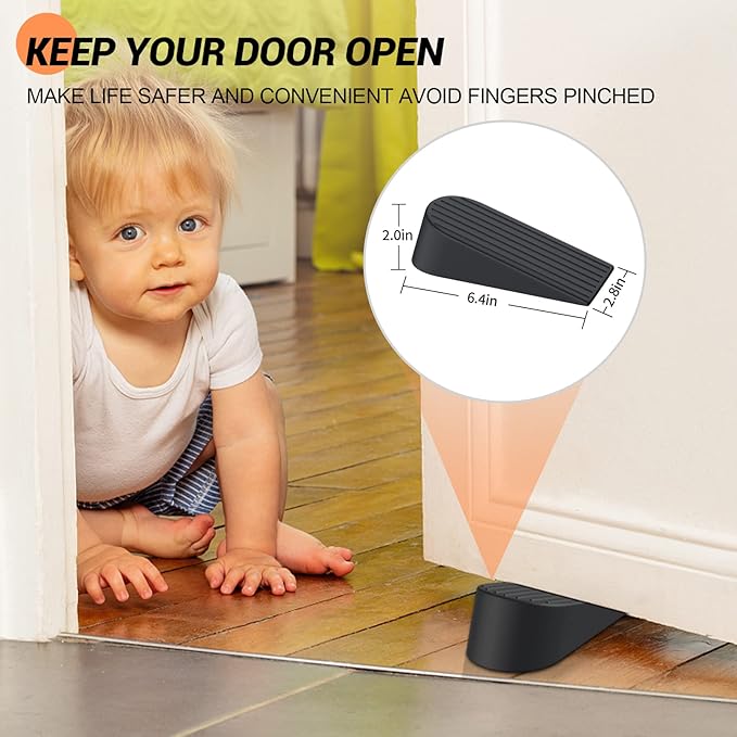 Big Door Stoppers, Extra Large Door Stoppers for Bottom of Door Gaps, Sturdy and Stackable Heavy Duty Doorstop Great for Home Office, Rubber Door Stopper Wedge for Tile, Wooden Floor, Carpet (4 Pack)