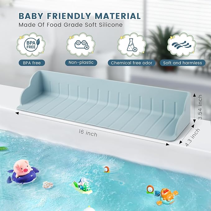 2Pack Bathtub Splash Guard for Tub, Silicone Bathtub Caddy Tray with Play Shelf, Kids Bath Tub Shelf and Organizer for Baby Bath Toys, Bath Toy Holder, Toddler Bathtub Accessories(Classic Blue)