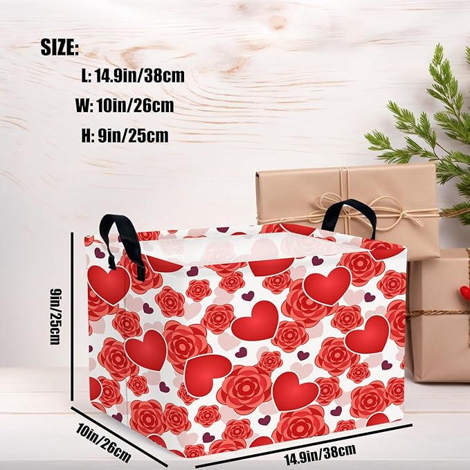 ASKETAM Valentine's Day Basket for Gifts Empty Cute Heart Large Gift Basket Decorative Storage Bin for Kid and Baby Room Décor (Red Love Rose)