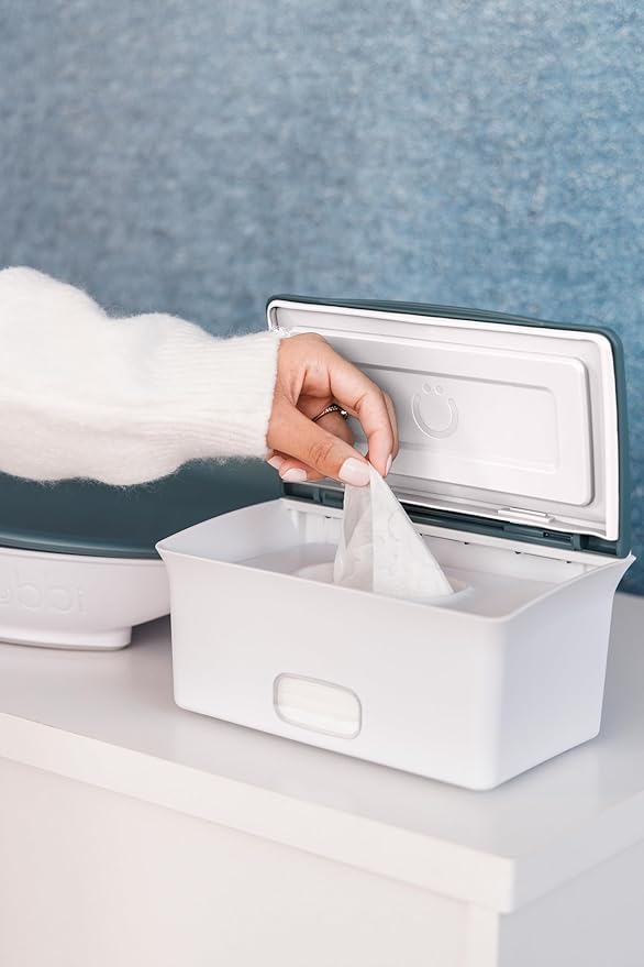 Ubbi Baby Wipes Dispenser with Weighted Plate and Secure Seal, Nursery and Baby Registry Essential to Keep Wipes Fresh, Open Water
