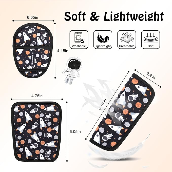 Car Seat Straps Pads for Kids, Ultra Soft Plush Car Seat Strap Covers for Kids, Infant Carseat Shoulder Pad, Hip Support for Car Seats, Pushchair, Baby Stroller. (Astronaut)