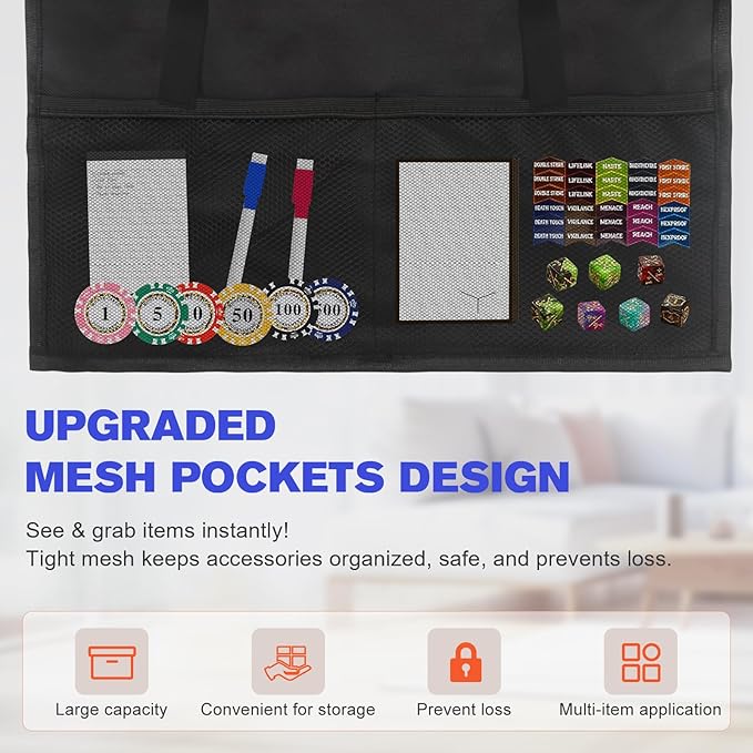 Playmat Tube Storage Bag with 6+1 Slots for MTG, TCG - Hangable Playmat Holder Over The Door,Portable Game Mat Organizer Case with XL Mesh Pockets & 2 Hooks for RPG Card Games