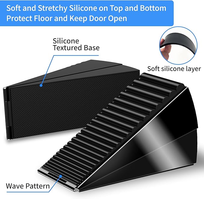 2 Pack Strongest Heavy Duty Door Stopper Wedge - Spring Large Door Stoppers, Tall Door Stoppers for Bottom of Doors, Metal Door Stop 3 Inches High, Non-Slip Rubber Doorstop, Suits Carpet, Tile, Wood