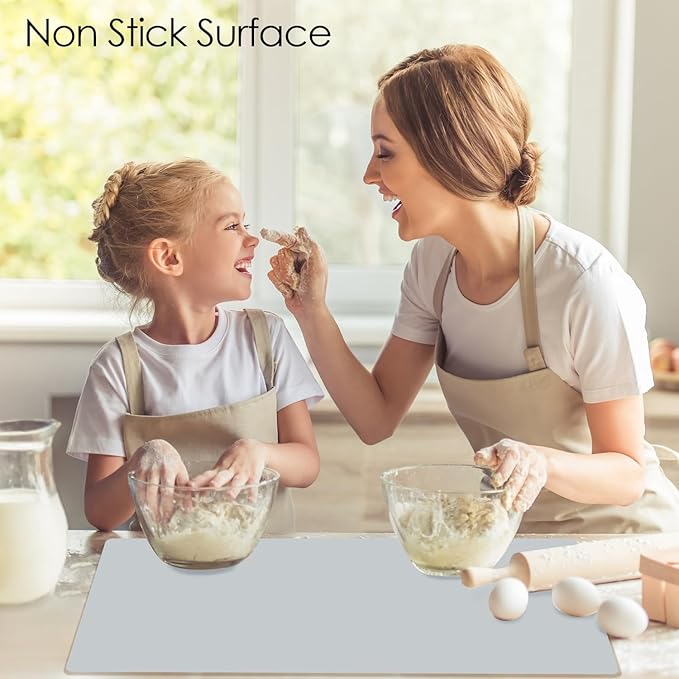 Extra Large Silicone Mat, Food-Grade Flexible Silicone Table Mats for Kids Non-Slip Placemat Waterproof Heat Insulation Countertop Protector Pastry Mat Silicone Pad, 27.6''x19.7'' Gray, 1Pcs