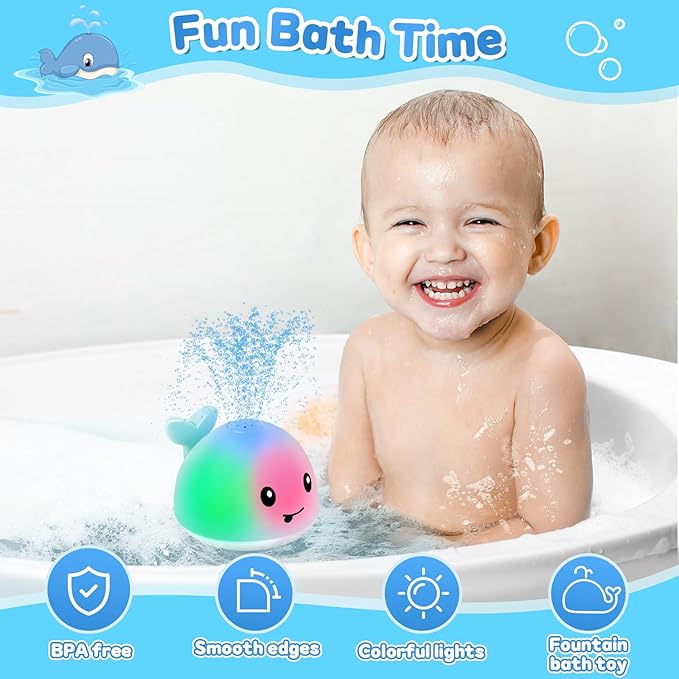 Baby Bath Toys for Kids Ages 1-3, Easter Basket Stuffers for Baby 1 2 3 Year Boy Girl, Whale Bath Toy Sprinkler Light up Bath Toys for Babies 6-12 Months, Toddlers Bathtub Toys Baby Birthday Gifts