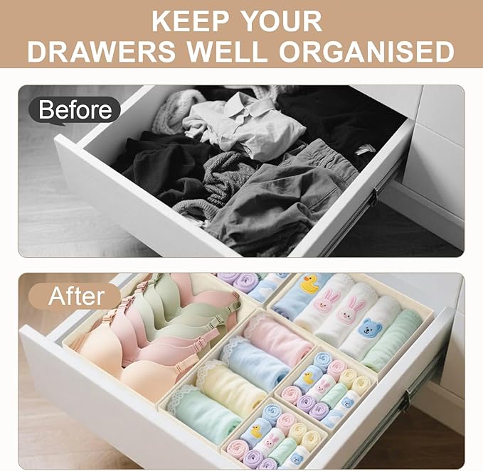 Dorisun Drawer Organizer Clothes - Dresser Organizer for Baby Clothes, Underwear, Sock - Nursery Organization - Foldable Closet Organizatio Dividers for Bra, Belt, Tie (Beige, 8 Pack)