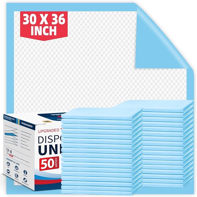 Tear-Resistant Disposable Bed Pads 30" x 36" 50 Count Absorbent Underpads, Chux Thicker Extra Large Incontinence Bed Pads, Pee Pads for Adults, Kids, Elderly, Pets