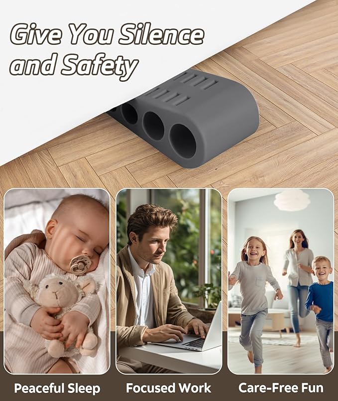4 Pack Door Stops for Bottom of Door, Rubber Door Stopper Wedge with Holder, Door Holder to Keep Door Open, Wall Protector for Home & Office & School, Dark Grey