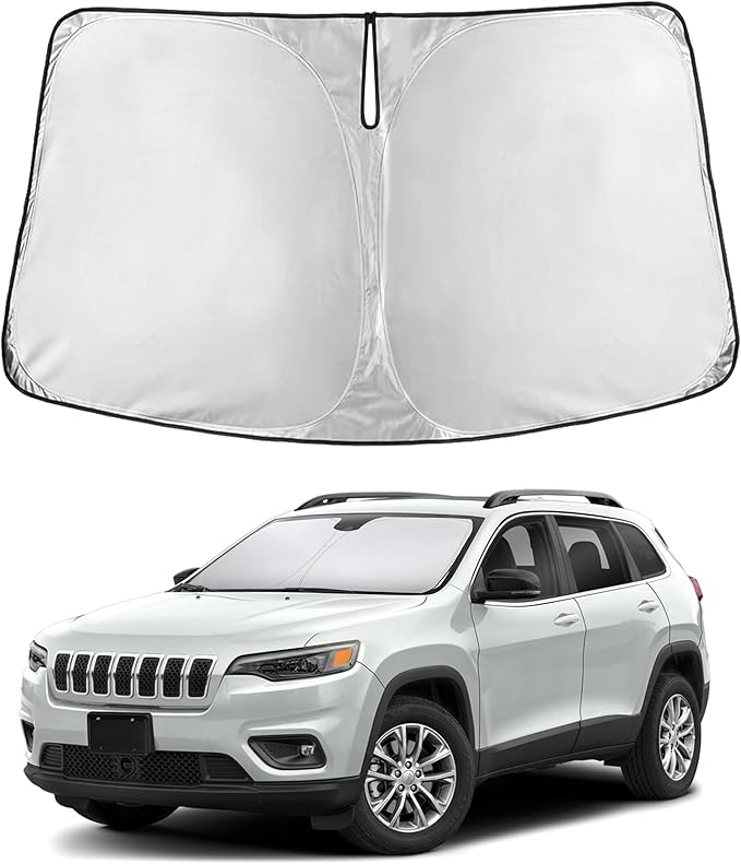 EcoNour Windshield Sun Shade for Jeep Cherokee SUV 2014–2021 2022 2023, Sun Visor for Front Windshield & Window Sunshade Cover, UV Heat Blocker & Protector, Car Accessories