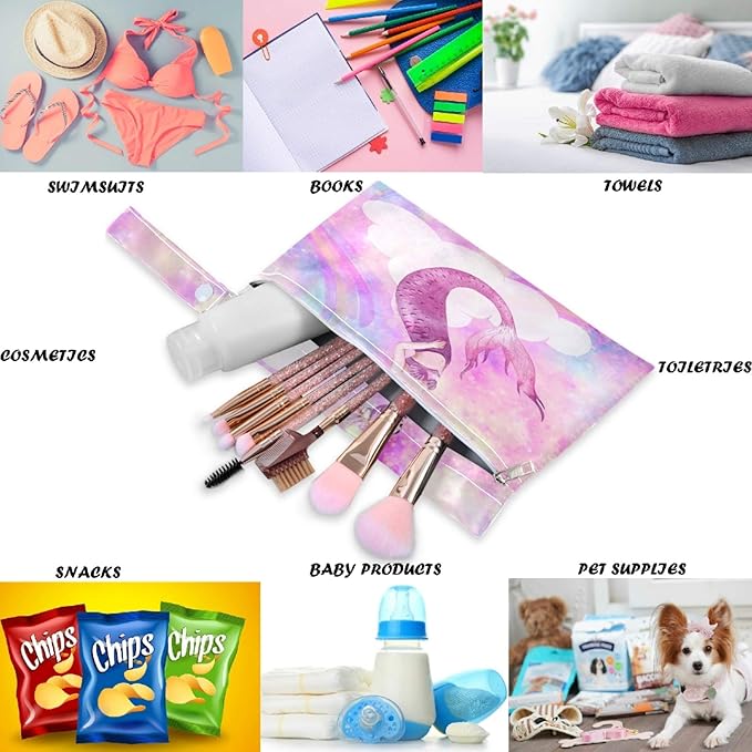 visesunny Unicorn Galaxy Cloud And Rainbow Fantasy 2Pcs Wet Bag with Zippered Pockets Washable Reusable Roomy for Travel,Beach,Pool,Daycare,Stroller,Diapers,Dirty Gym Clothes, Wet Swimsuits, Toiletrie