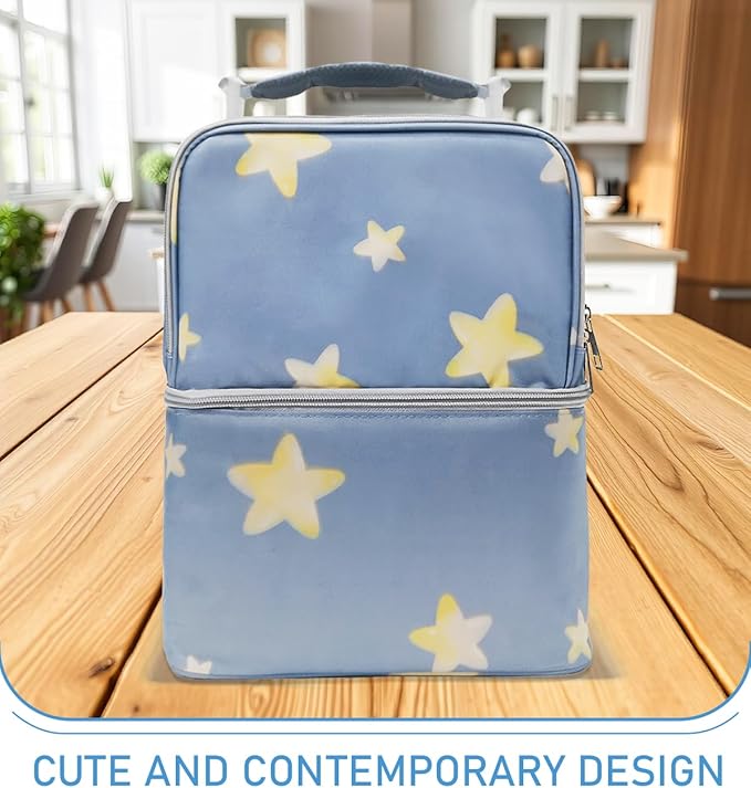Breastmilk Cooler Bag with Ice Pack, Large Insulated Breast Pump Bottle Storage, Portable Baby Bottle Cooler for Travel, Beautiful Star Design