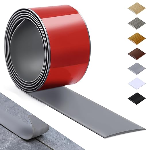 Bnell Floor Transition Strip Self Adhesive Vinyl Laminate Floor Cover Strip 3" Floor Flat Divider Strip for Joining Floor Gaps and Doorway Transitions (3.3Ft, 7.6cm, Grey)