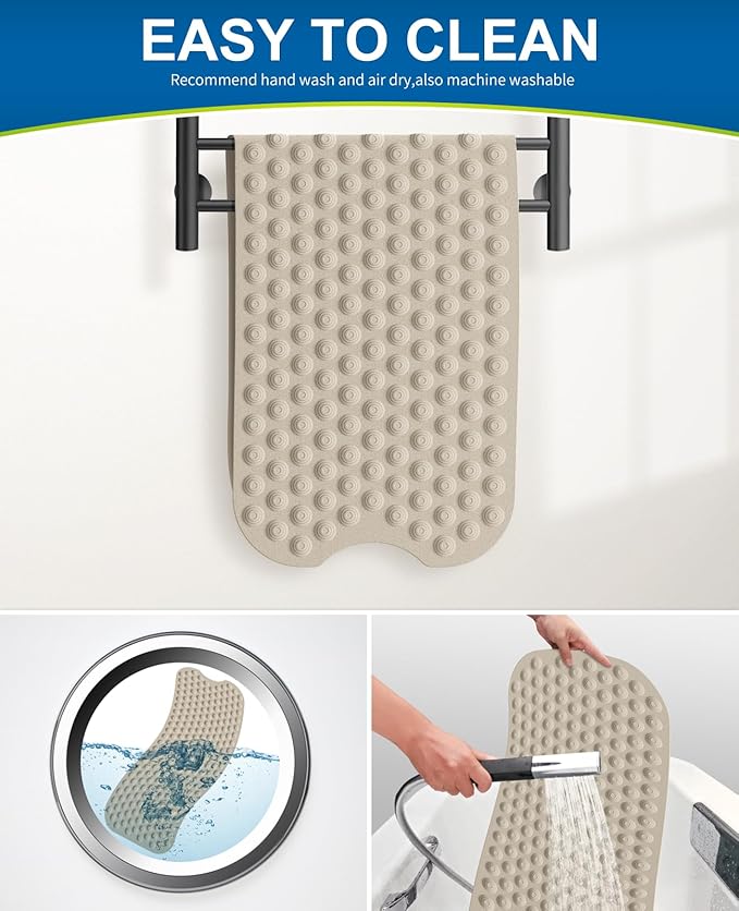 Bathtub Mat Non-Slip Without Suction Cups, 39x16inch Extra Long Bath Mats for Shower Bathroom, Machine Washable Natural Rubber Shower Tub Mat (39x16inch, Brown)