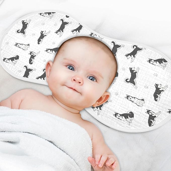 Qinllo 2 Pack Muslin Burp Cloths Husky Dogs White Cotton Baby Burp Cloths Extra Absorbent and Soft Thick Burping Cloth for Newborn Babies Boys Girls 22x11 Inch