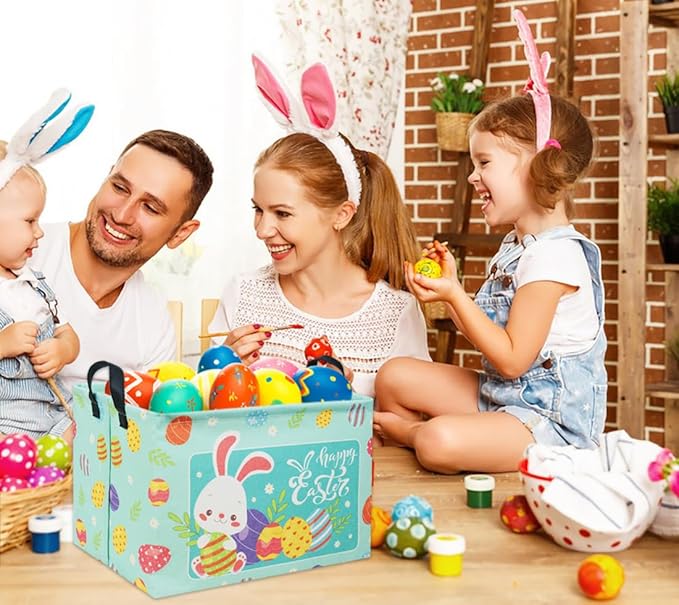 TIBAOLOVER Rectangular Easter Basket Baby Storage Basket Cute Kids Toy Storage Bin Organizer Shelf Book Basket Room Decor(Happy Easter)