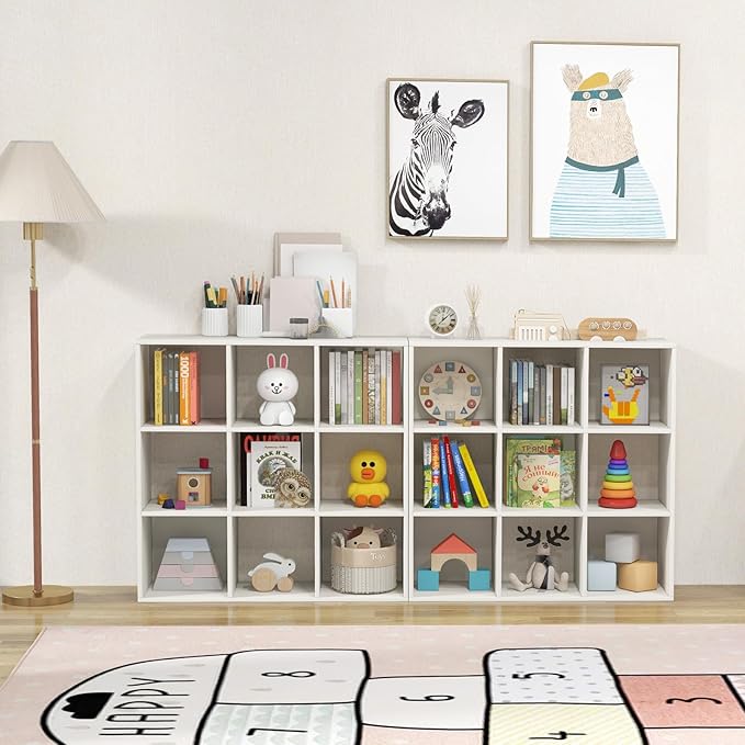 Costzon 9-Cube Toy Storage Organizer, 4-Tier Wooden Bookcase for Books and Toys Storage, Book Shelf for Kids Rooms, Playroom, Living Room, Nursery