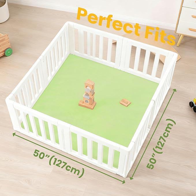Baby Play Mat for Floor,1.3" Thick Elasti-Foam 50"×50" Playpen Mat for Tummy Time, Soft Coral Velvet for Toddler,Infant,Kids,Non-Slip Backing Safe for Crawling (Sage Green)