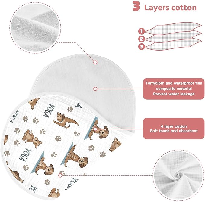 Qinllo 1 Pack Muslin Burp Cloths Dogs Yoga Cotton Baby Burp Cloths Ultra Absorbent and Soft Spit Up Rags for Newborn Babies Boys Girls 22x11 Inch