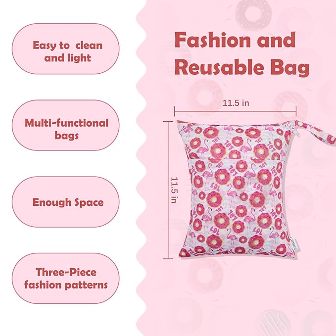 ALVA ALVABABY 3pcs Cloth Diaper Wet Dry Bags Waterproof Reusable with Two Zippered Pockets Travel Beach Pool Daycare Soiled Baby Items Yoga Gym Bag for Swimsuits or Wet Clothes 3L-ZM21A