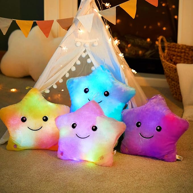WEWILL 13'' Creative Twinkle Star Glowing LED Night Light Plush Pillows Light up Stuffed Animal Toys BIrthday Christmas Holiday Gifts for Kids