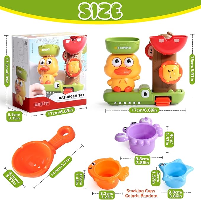 Baby Bath Toys for Kids Ages 1-3 Interactive Toddler Bath Toys Duck Sensory Bathtub Water Shower Toys with 3 Stacking Cups for 12+ Months Boys Girls Birthday Gifts