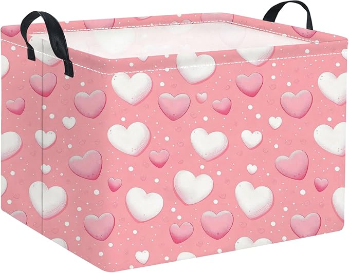 TIBAOLOVER Rectangular Heart Basket Kids Baby Girls Basket Cute Toy Storage Bin Organizer Shelf Book Love Room Decor(Pink Light Heart)