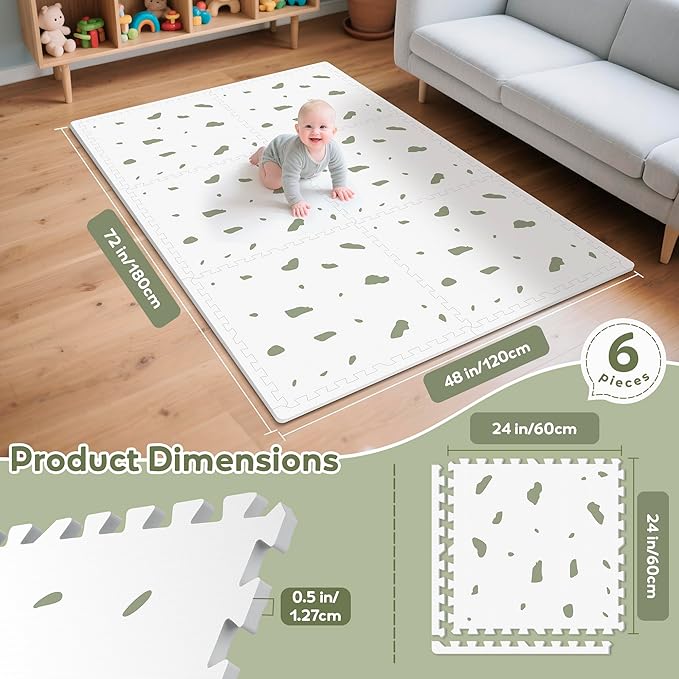 PIGLOG Baby Foam Play Mat-72”x 48” Baby Playmat,6-Piece Interlocking Foam Floor Tiles,Waterproof Crawling Mat,Puzzle Mat for Infants and Toddlers,Non Toxic Play Mat for Baby Tummy Time Mat(Spot)