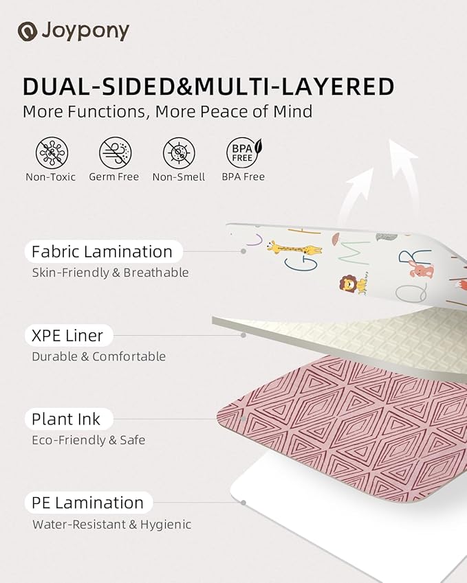 Baby Play Mat 59x71 Inch, 2 in 1 Fabric & XPE Dual-Sided Design Foldable Play Mats for Babies and Toddlers, Waterproof & Anti-Slip Portable Foam Crawling Mat for Floor with Travel Bag