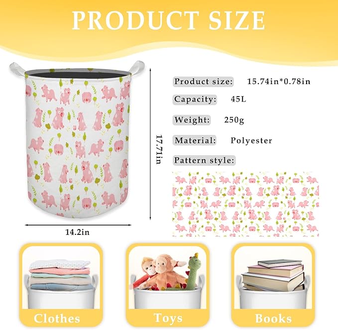 HKTZM Pink Pig Laundry Basket, Toybox for Girls Room, Pink Laundry Basket Hamper Waterproof Collapsible Clothes Toys Storage Bin Organizer for Bedroom Bathroom Nursery Girls Room Dorm