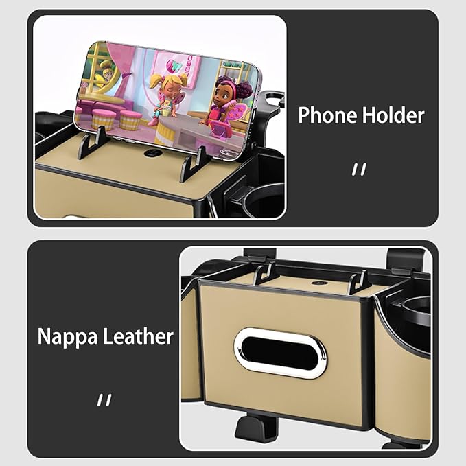 Back Seat Car Organizer,4 in 1 Multifunctional Car Back Seat Storage Box with Drink Cup Holder Tissue Box, for Hold Phone,Snacks, Drinks, Handbag-Meter