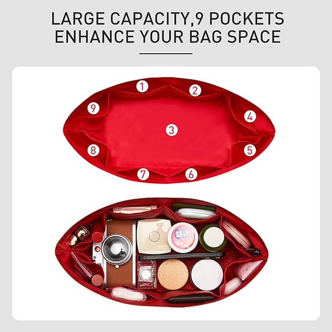 Purse Organizer Insert Compatible with Lv Neverfull PM and More, Premium DupontPaper Lighgtweight Bag Liner Diveider Shaper for Tote Handbags, White-red/M