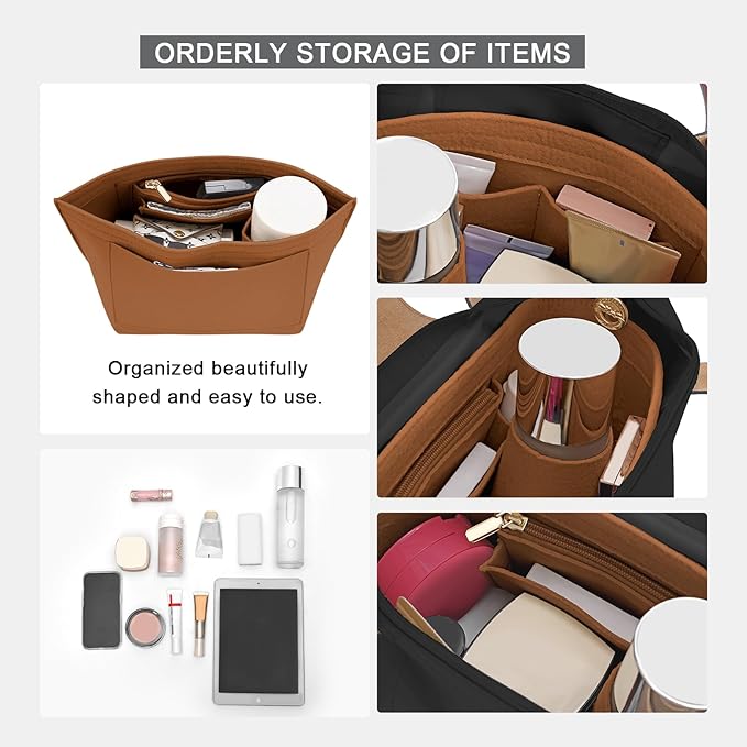 Purse Organizer Insert for Le Pliage Large Handbags Insert Organizer (Brown, Large)