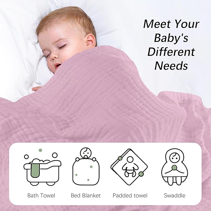 SWEET DOLPHIN Muslin Baby Bath Towels Blanket - 2 Pack 100% Cotton Towel for Babies, Infants, Toddlers - 40x40Inch - Highly Absorbent, Light Sakura