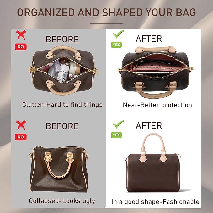 Doxo Purse Organizer Insert, Bag Organizer for Tote & Purse, Bag in Bag, Perfect for Speedy 20 and More(Pink-S)