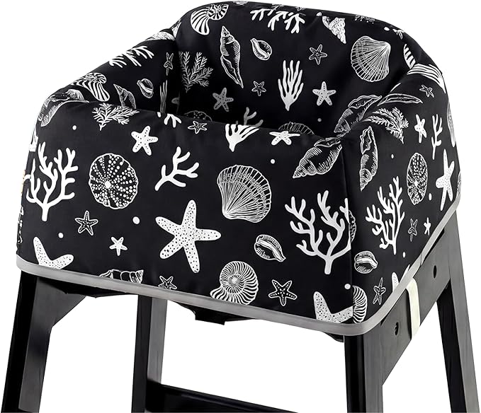 Mamatepe Reusable Baby High Chair Cover with Strap Pads & 2-Point Harness, Waterproof Portable Seat Cover for Restaurant Travel Home, Black