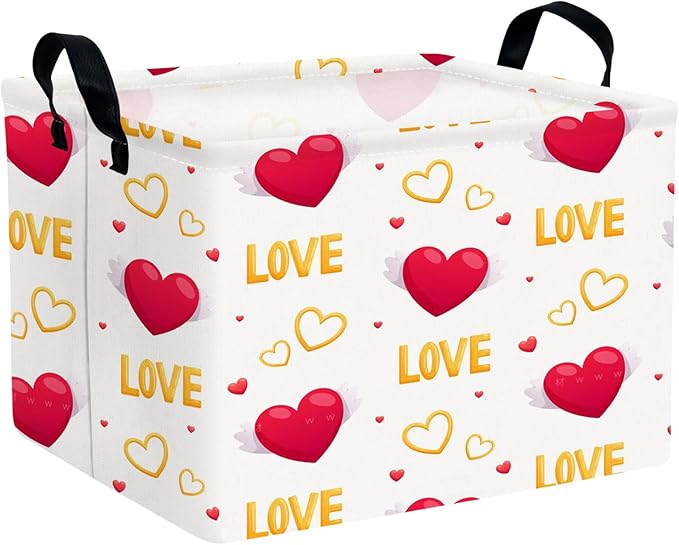 ASKETAM Valentine's Day Basket Gift for Empty Cute Heart Large Storage Bin for Kid and Baby Room Décor (Love Wings Red Heart)