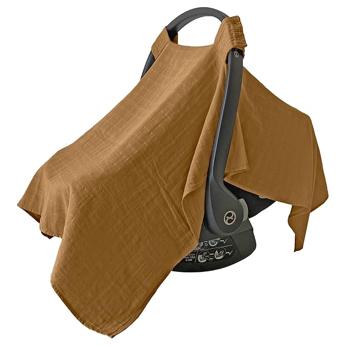 MOZAH Baby Car Seat Cover - Caramel Toffee - 100% Organic Muslin - Soft, Breathable and Lightweight, Baby Infant Car Seat Essentials