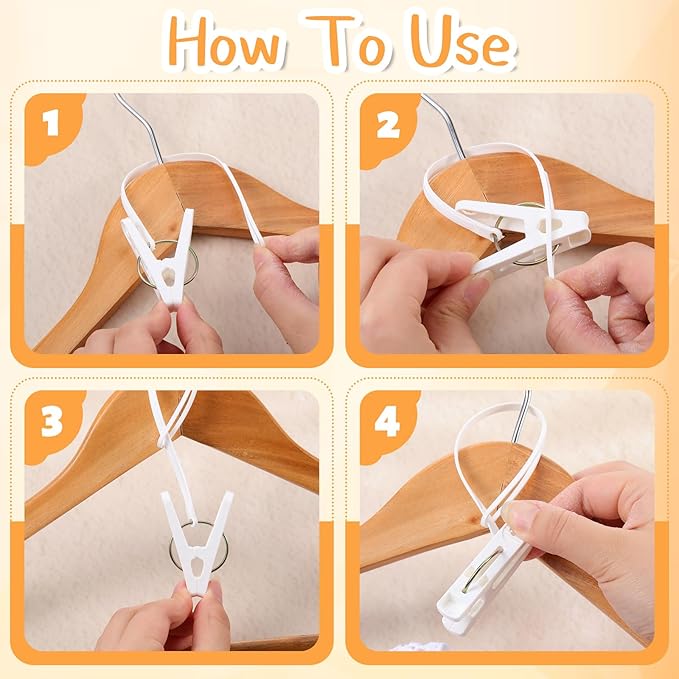 90 Pack Multi-Purpose Clothes Pins Laundry Hooks Hanging Clips with Plastic Rope for Baby Clothes Closet Organizer for Pants Hat Sock Boot Bra Towel Bathroom Wardrobe Kitchen, White