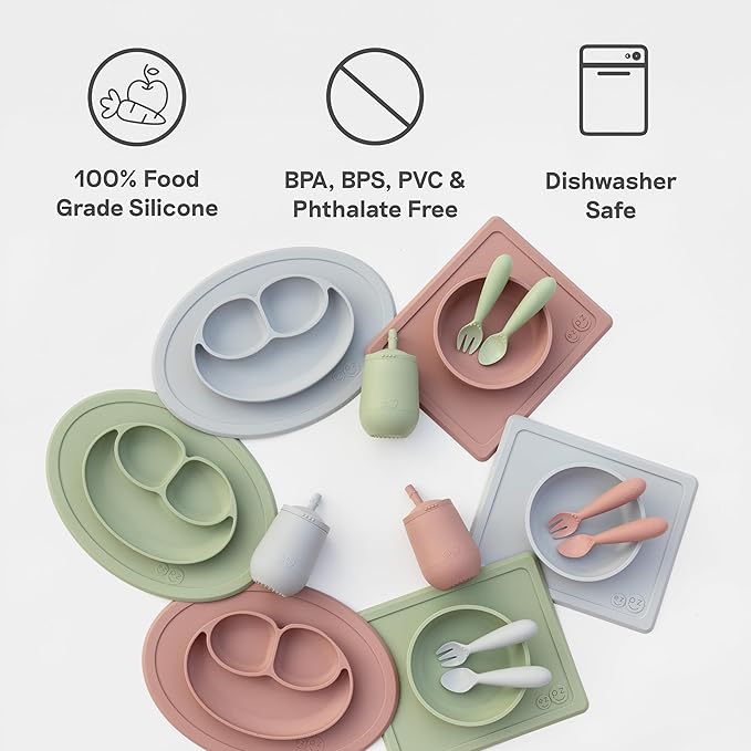 ezpz Mini Bowl (Blush) - 12 Months+ - 100% Silicone Suction Placemat + Bowl for Toddlers - Comes with a Reusable Travel Bag