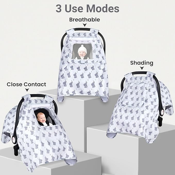 Car Seat Cover Baby, Carseat Covers Baby with 2 Layers Breathable Windows, Windproof Infant Car Seat Cover, Kick-Proof Baby Carrier Cover for Baby Boy Newborn Essentials
