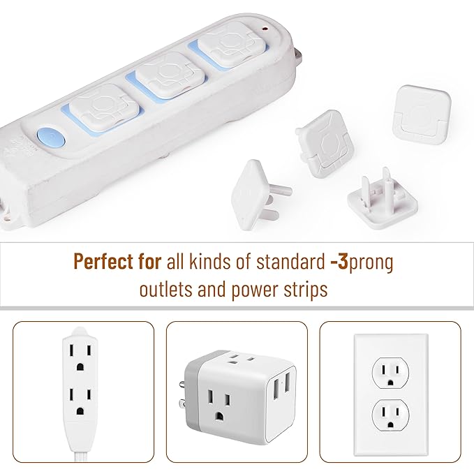 Bates- Electrical Outlet Covers Baby Proofing, 40 Pack, White, 3 Prongs & Hidden U Ring Design, Outlet Plug Covers Baby Proofing