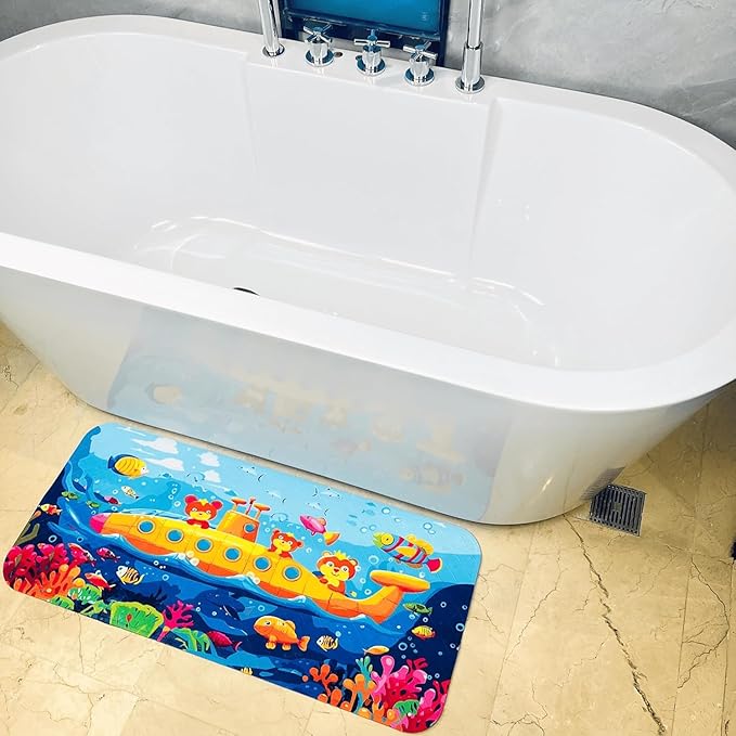 BEEHOMEE Bath Mats for Tub Kids,Baby Toddler - Large Cartoon Non-Slip Bathroom Bathtub Anti-Slip Shower Mats for Floor 35x15,Machine Washable XL Size Bathroom Mats (Submarine)
