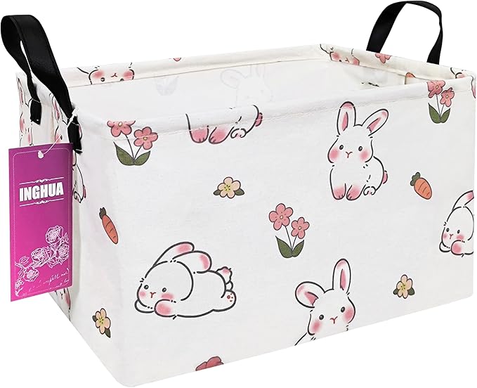INGHUA Rectangular Storage Basket Fabric Organizer Bin for Toys,Books,Clothes,Gifts,Pets-Perfect for Home,Office,Nursery,Dorm,Shelf(Rec-rabbit)