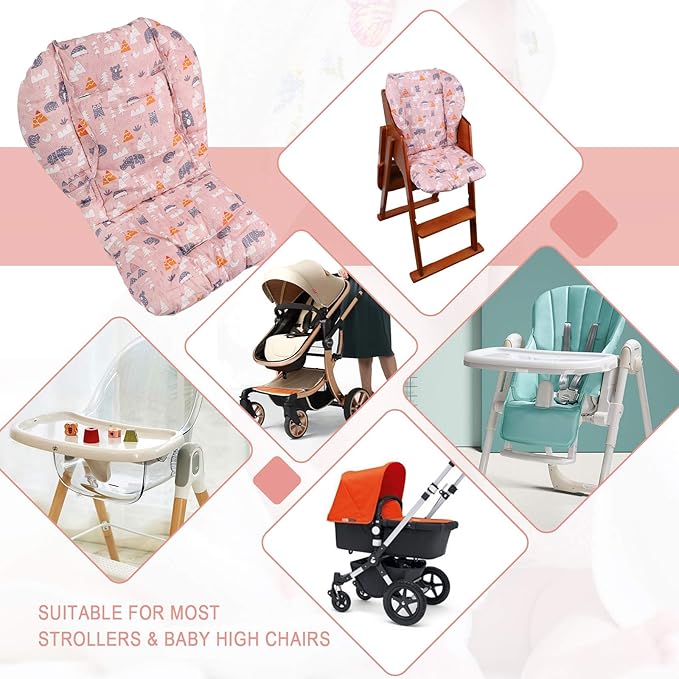 Baby High Chair Cushion, Thick Pad for Wooden High Chair, Baby Dining Chair Liner Mat (Pink Forest