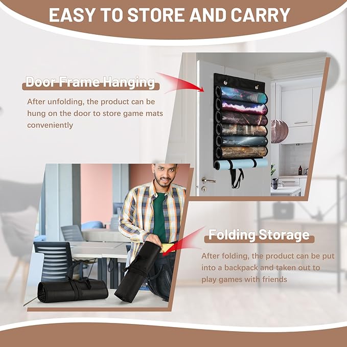 Playmats Tube Storage Bag for 6+1 Game Mats – Portable Playmats Case with Transparent PVC Slots，Hanging Playmats Holder with 2 Hooks