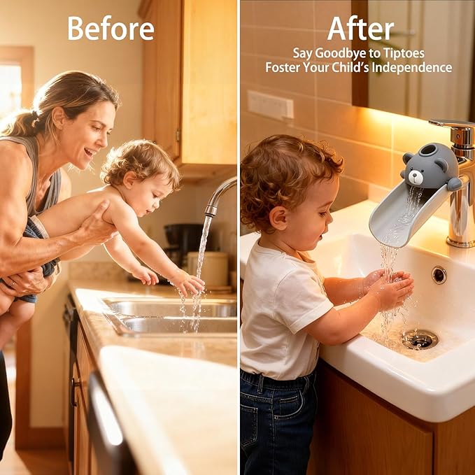 Skyroku Faucet Extender for Toddlers, Sink Extenders with Temperature Sensitive for Kids Hand Washing Sink Faucet Extension,Suitable for Bathroom Sink, Kitchen,Bathtub (Grey)